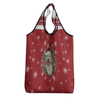 Golden Retriever Christmas Grocery Bag with Santa Hat Wreath and Snowflake Design - Wonder Print Shop