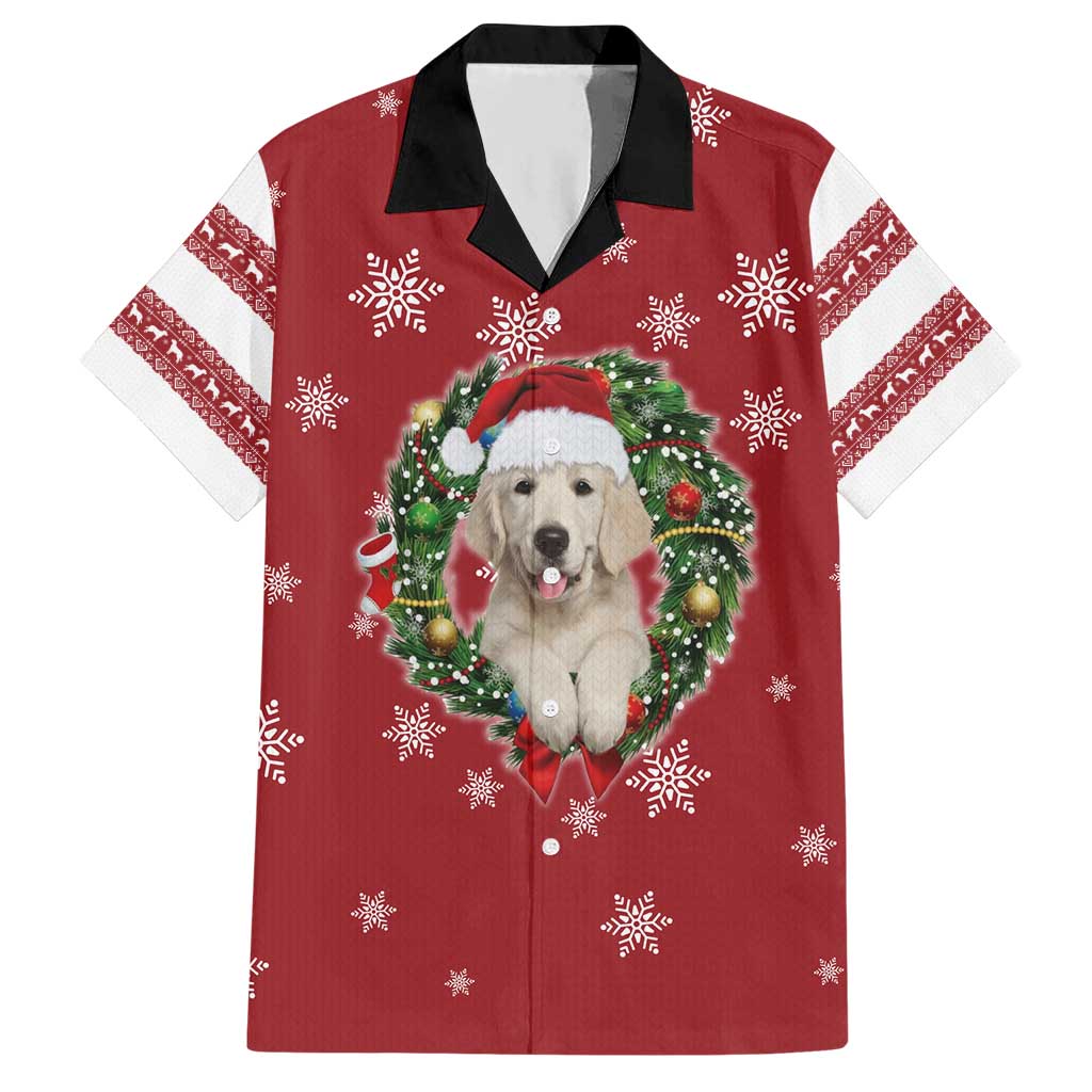 Golden Retriever Christmas Hawaiian Shirt with Santa Hat Wreath and Snowflake Design - Wonder Print Shop
