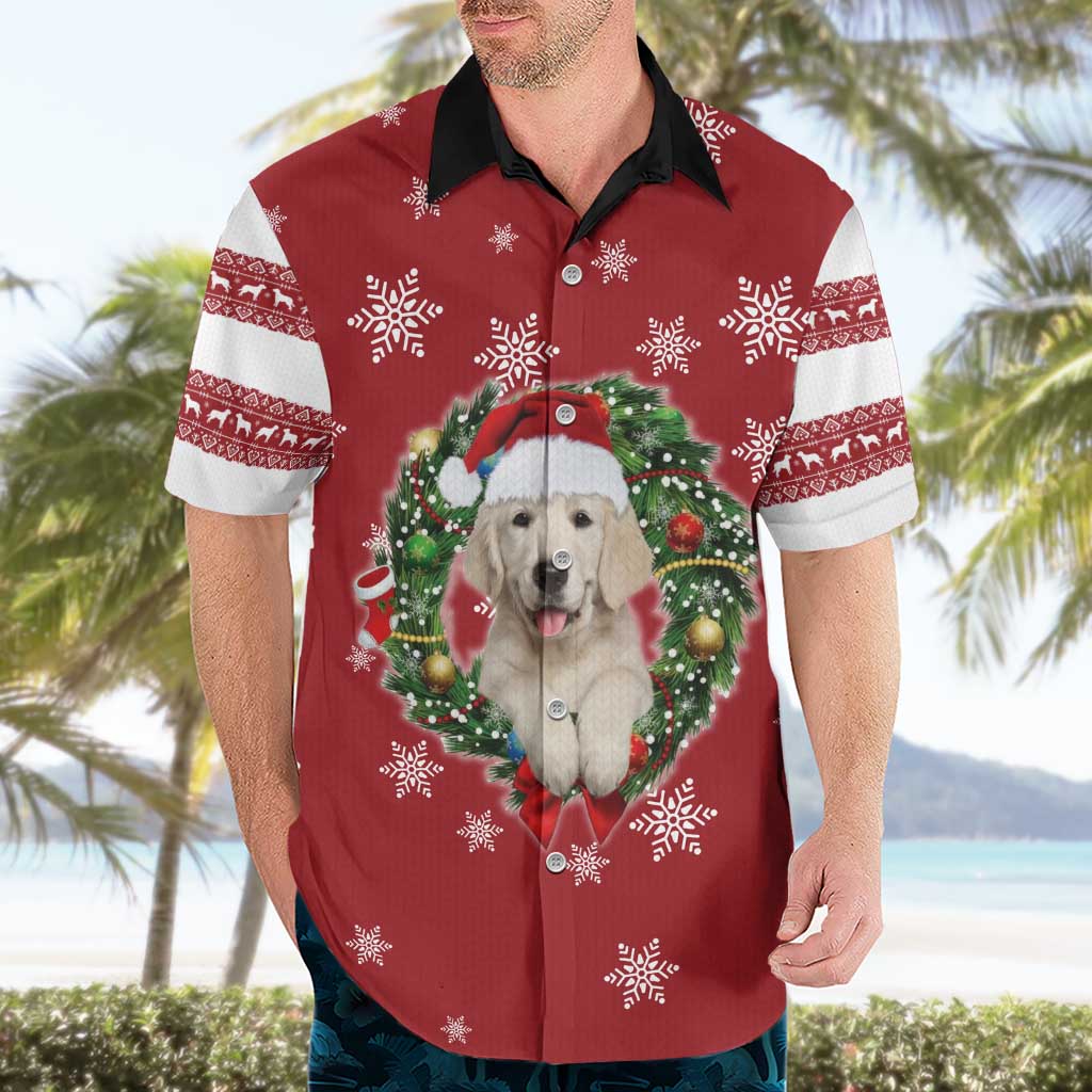 Golden Retriever Christmas Hawaiian Shirt with Santa Hat Wreath and Snowflake Design - Wonder Print Shop