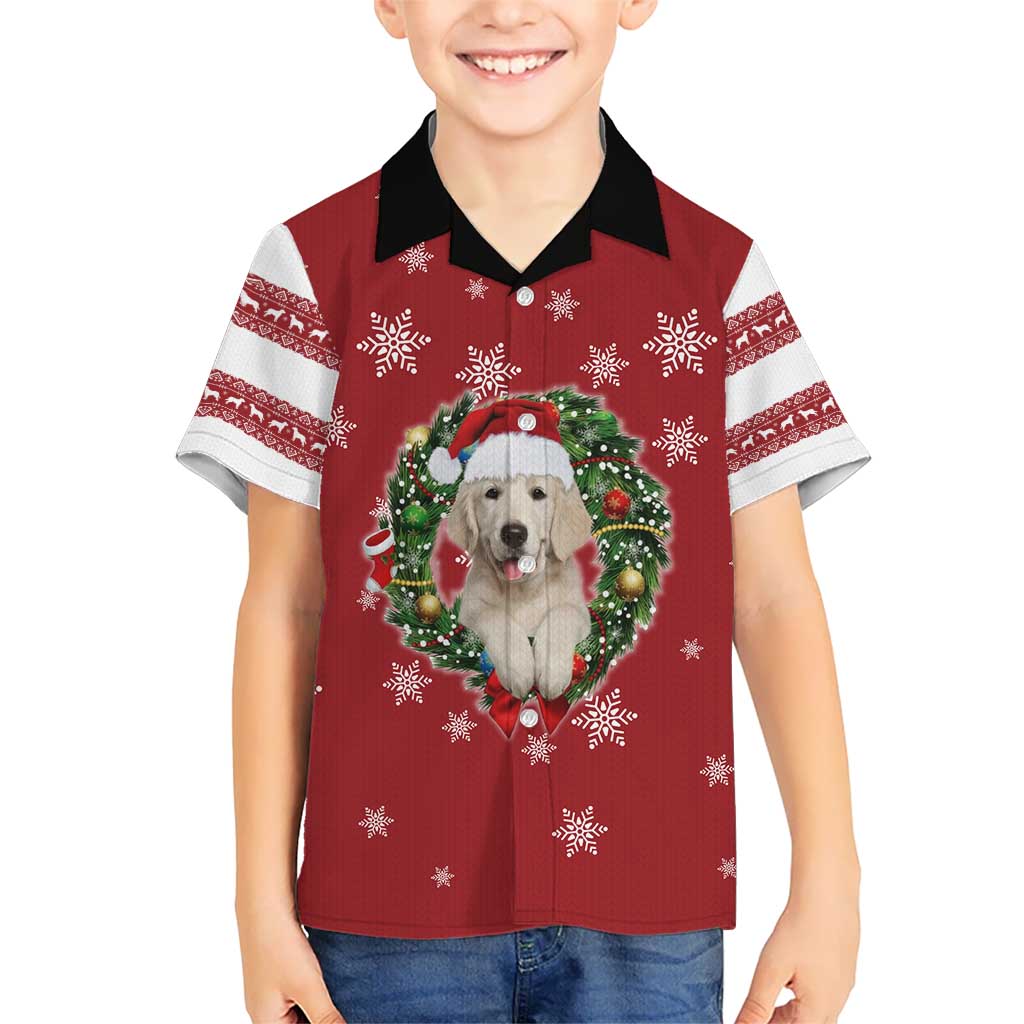 Golden Retriever Christmas Hawaiian Shirt with Santa Hat Wreath and Snowflake Design - Wonder Print Shop