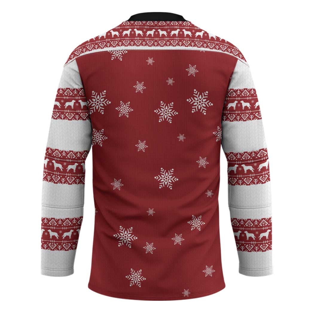 Golden Retriever Christmas Hockey Jersey with Santa Hat Wreath and Snowflake Design - Wonder Print Shop