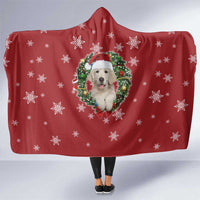 Golden Retriever Christmas Hooded Blanket with Santa Hat Wreath and Snowflake Design - Wonder Print Shop