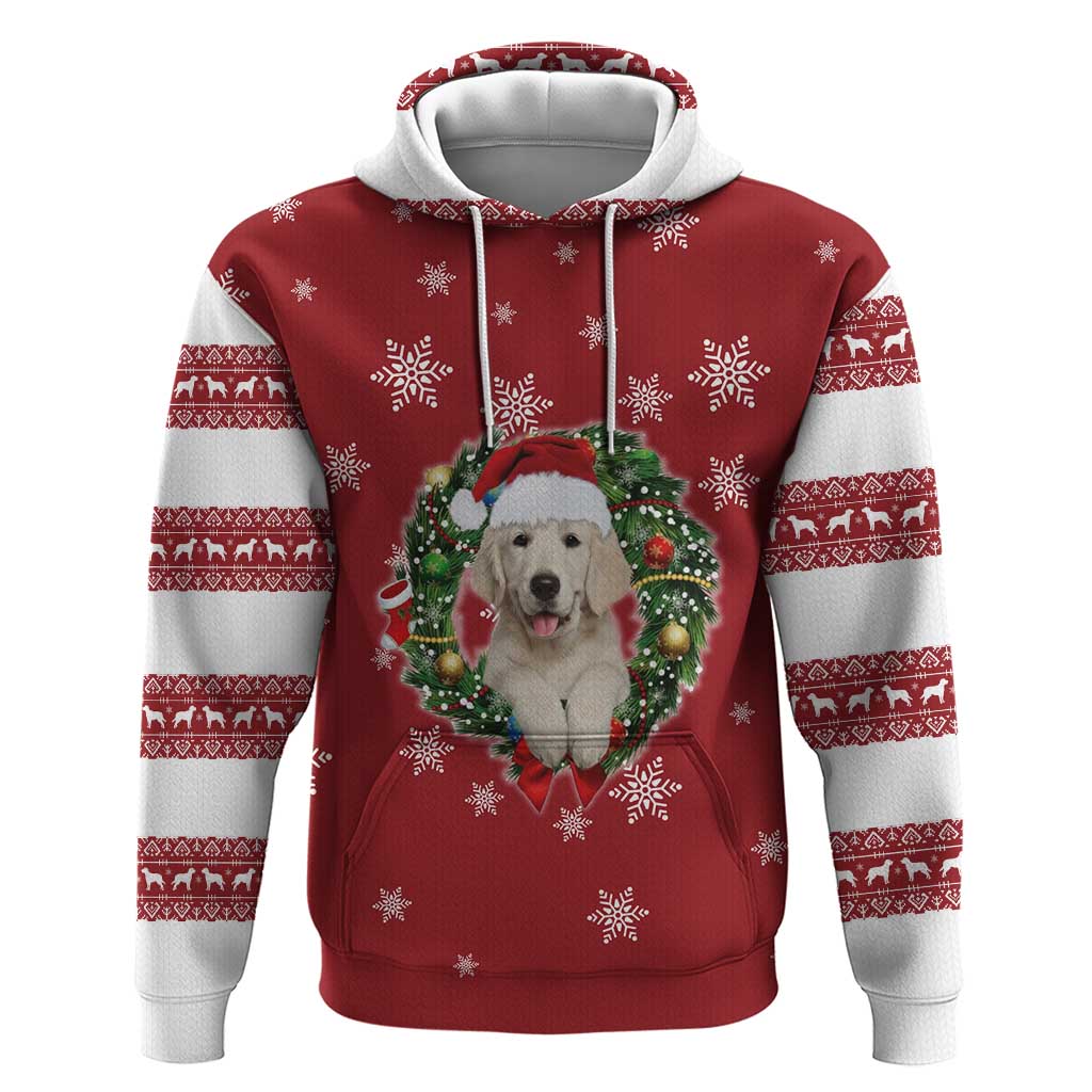 Golden Retriever Christmas Hoodie with Santa Hat Wreath and Snowflake Design - Wonder Print Shop