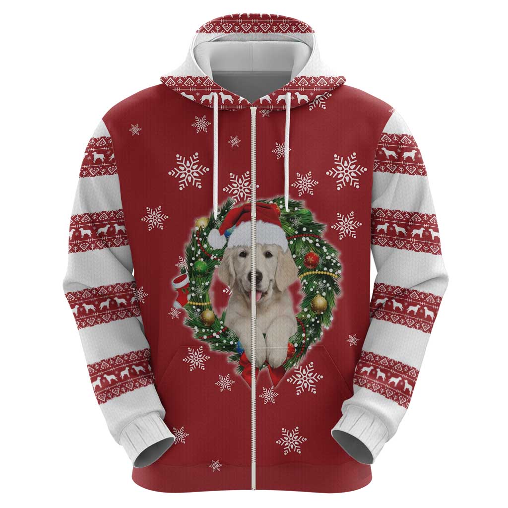 Golden Retriever Christmas Hoodie with Santa Hat Wreath and Snowflake Design - Wonder Print Shop