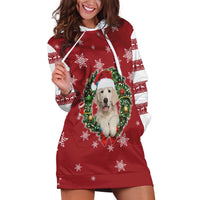 Golden Retriever Christmas Hoodie Dress with Santa Hat Wreath and Snowflake Design - Wonder Print Shop