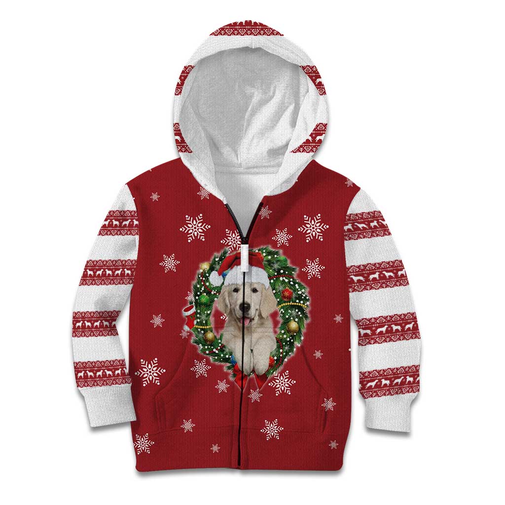 Golden Retriever Christmas Kid Hoodie with Santa Hat Wreath and Snowflake Design - Wonder Print Shop