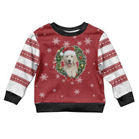 Golden Retriever Christmas Kid Ugly Christmas Sweater with Santa Hat Wreath and Snowflake Design - Wonder Print Shop