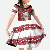 Golden Retriever Christmas Kid Short Sleeve Dress with Santa Hat Wreath and Snowflake Design - Wonder Print Shop
