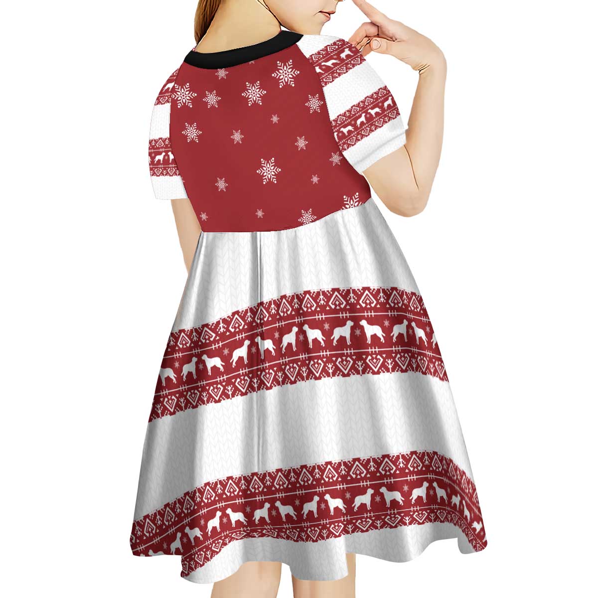 Golden Retriever Christmas Kid Short Sleeve Dress with Santa Hat Wreath and Snowflake Design - Wonder Print Shop