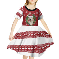 Golden Retriever Christmas Kid Short Sleeve Dress with Santa Hat Wreath and Snowflake Design - Wonder Print Shop