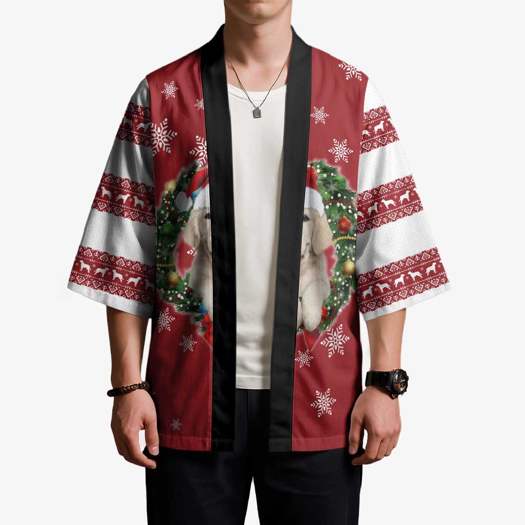 Golden Retriever Christmas Kimono with Santa Hat Wreath and Snowflake Design - Wonder Print Shop
