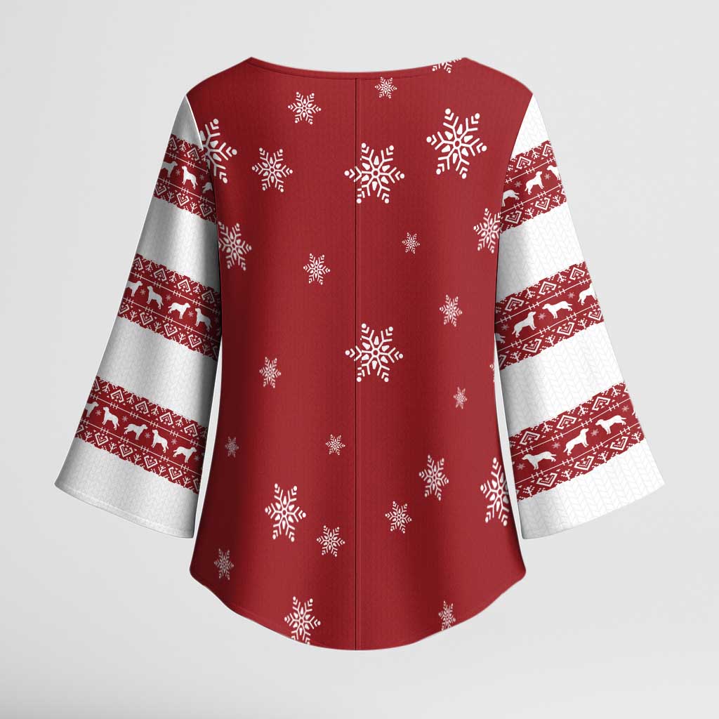 Golden Retriever Christmas Kimono Sleeve Blouse with Santa Hat Wreath and Snowflake Design - Wonder Print Shop