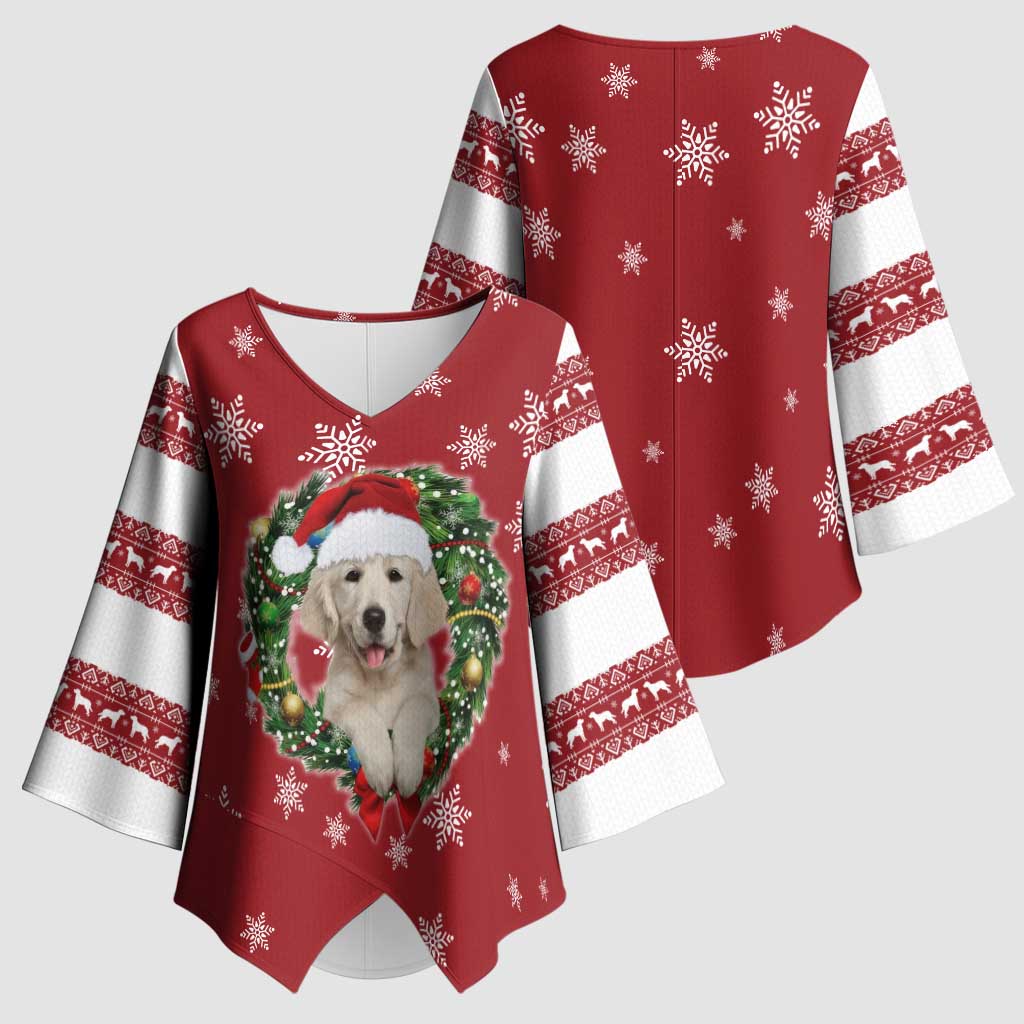 Golden Retriever Christmas Kimono Sleeve Blouse with Santa Hat Wreath and Snowflake Design - Wonder Print Shop