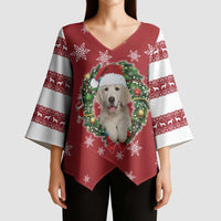 Golden Retriever Christmas Kimono Sleeve Blouse with Santa Hat Wreath and Snowflake Design - Wonder Print Shop