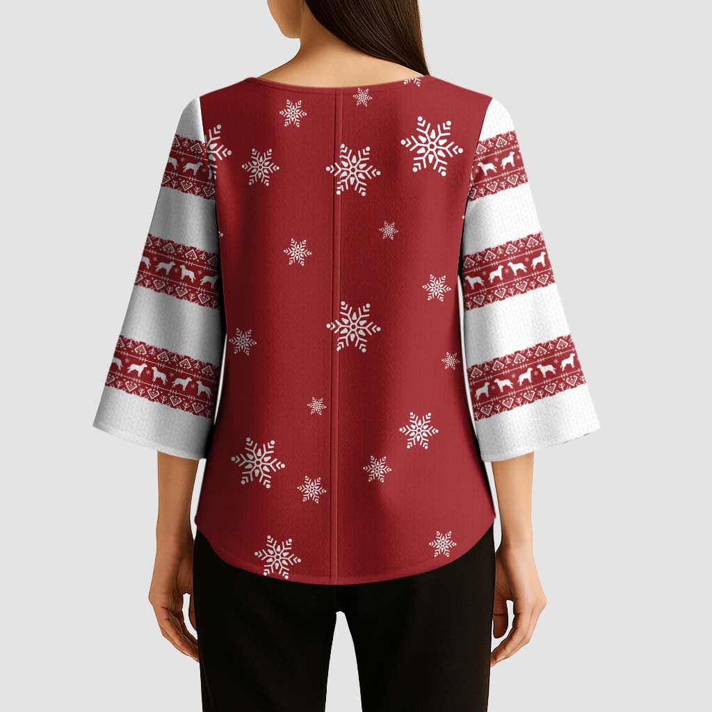 Golden Retriever Christmas Kimono Sleeve Blouse with Santa Hat Wreath and Snowflake Design - Wonder Print Shop