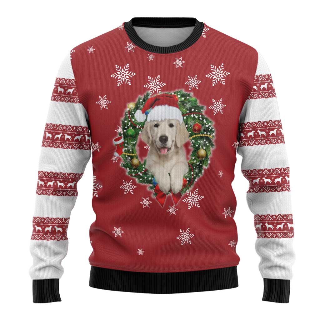 Golden Retriever Christmas Ugly Christmas Sweater with Santa Hat Wreath and Snowflake Design - Wonder Print Shop