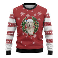 Golden Retriever Christmas Ugly Christmas Sweater with Santa Hat Wreath and Snowflake Design - Wonder Print Shop