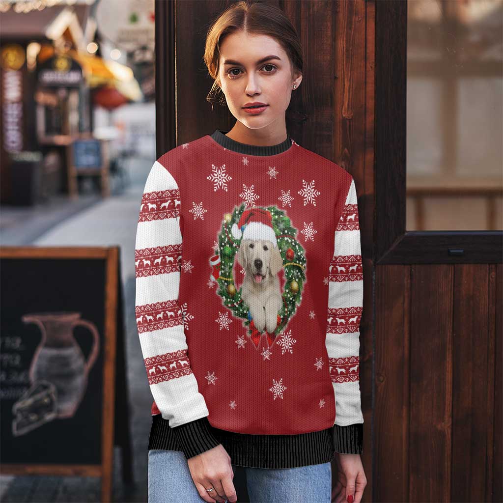 Golden Retriever Christmas Ugly Christmas Sweater with Santa Hat Wreath and Snowflake Design - Wonder Print Shop