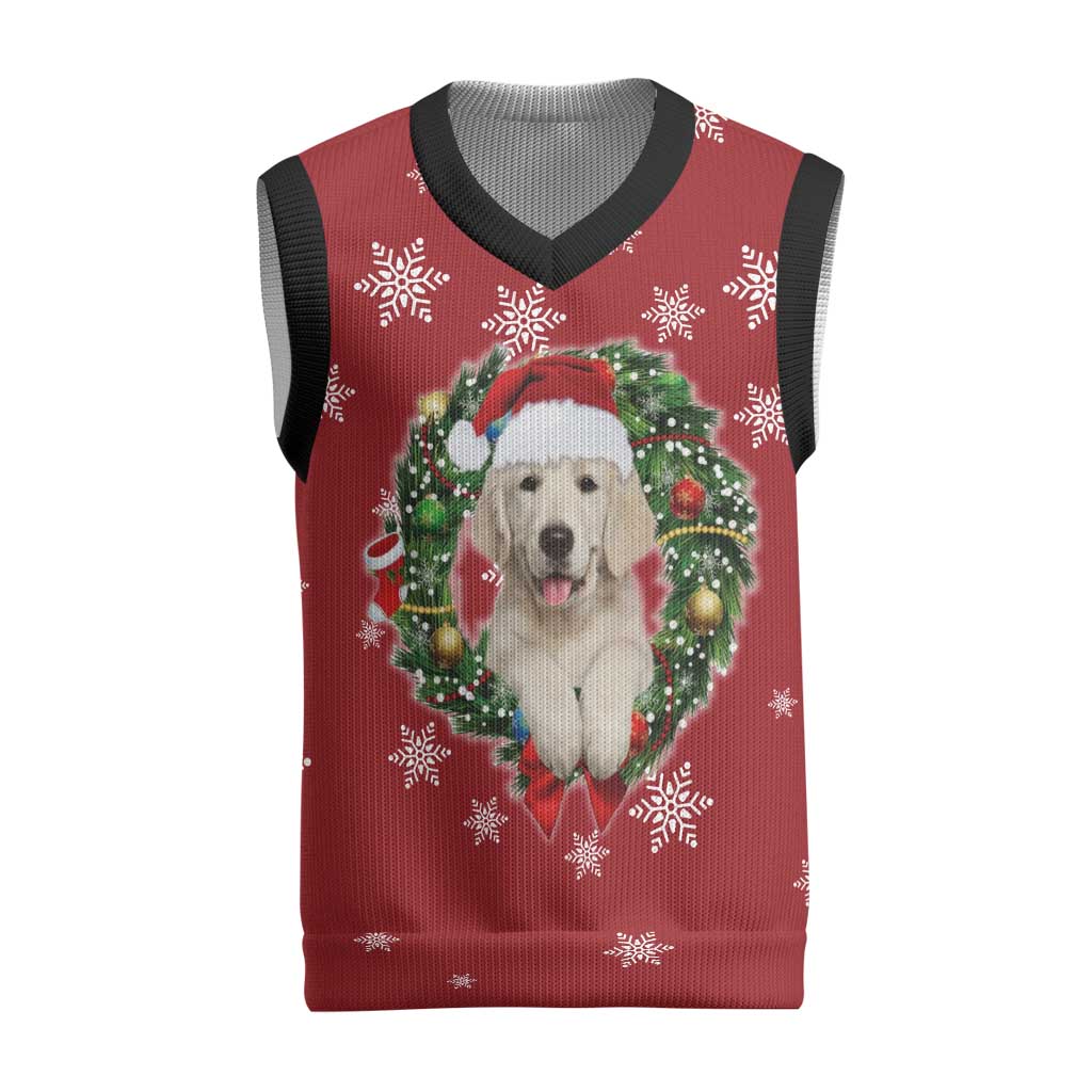 Golden Retriever Christmas Knitted V-Neck Vest with Santa Hat Wreath and Snowflake Design - Wonder Print Shop