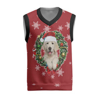 Golden Retriever Christmas Knitted V-Neck Vest with Santa Hat Wreath and Snowflake Design - Wonder Print Shop