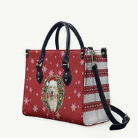 Golden Retriever Christmas Leather Bag with Santa Hat Wreath and Snowflake Design - Wonder Print Shop