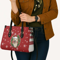 Golden Retriever Christmas Leather Bag with Santa Hat Wreath and Snowflake Design - Wonder Print Shop