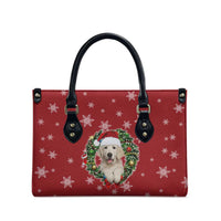 Golden Retriever Christmas Leather Bag with Santa Hat Wreath and Snowflake Design - Wonder Print Shop