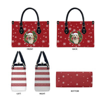 Golden Retriever Christmas Leather Bag with Santa Hat Wreath and Snowflake Design - Wonder Print Shop