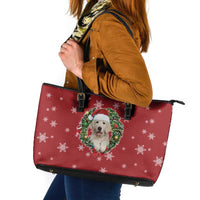 Golden Retriever Christmas Leather Tote Bag with Santa Hat Wreath and Snowflake Design - Wonder Print Shop