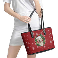 Golden Retriever Christmas Leather Tote Bag with Santa Hat Wreath and Snowflake Design - Wonder Print Shop