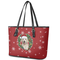Golden Retriever Christmas Leather Tote Bag with Santa Hat Wreath and Snowflake Design - Wonder Print Shop