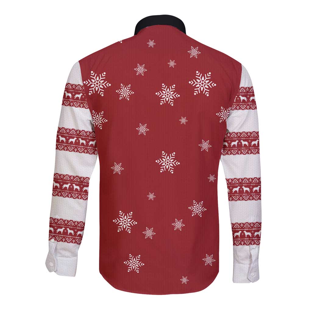 Golden Retriever Christmas Long Sleeve Button Shirt with Santa Hat Wreath and Snowflake Design - Wonder Print Shop