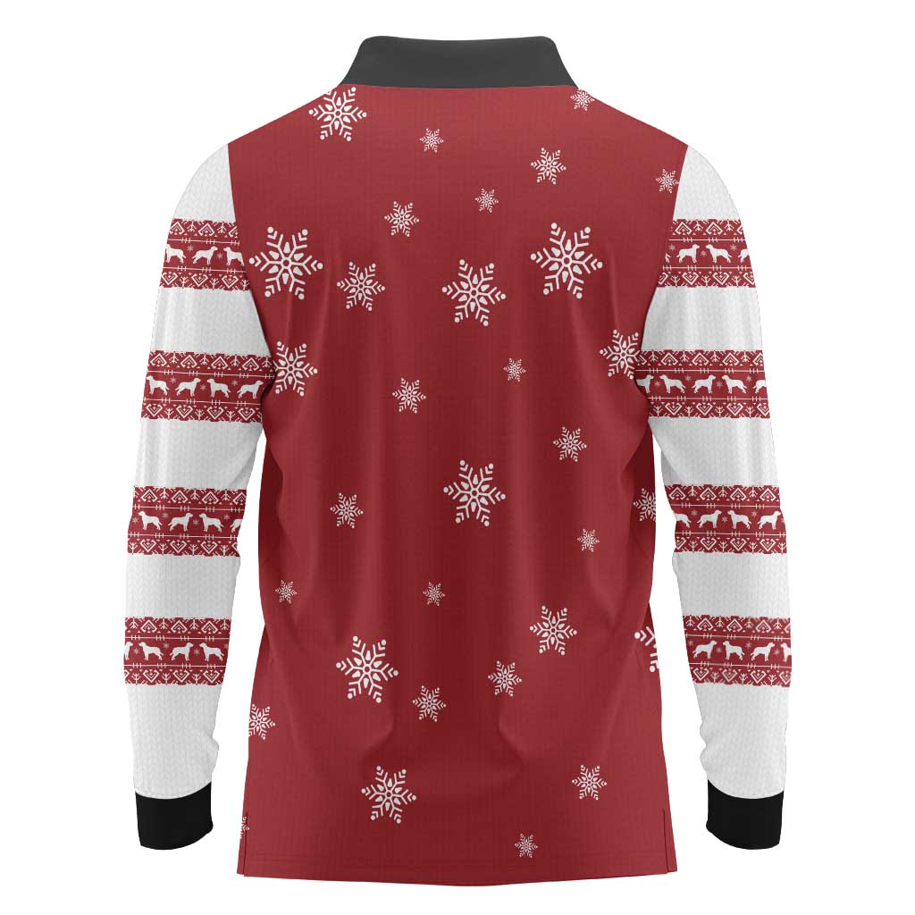 Golden Retriever Christmas Long Sleeve Polo Shirt with Santa Hat Wreath and Snowflake Design - Wonder Print Shop