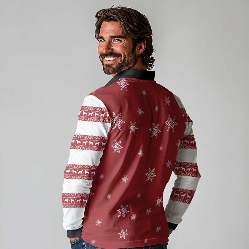 Golden Retriever Christmas Long Sleeve Polo Shirt with Santa Hat Wreath and Snowflake Design - Wonder Print Shop