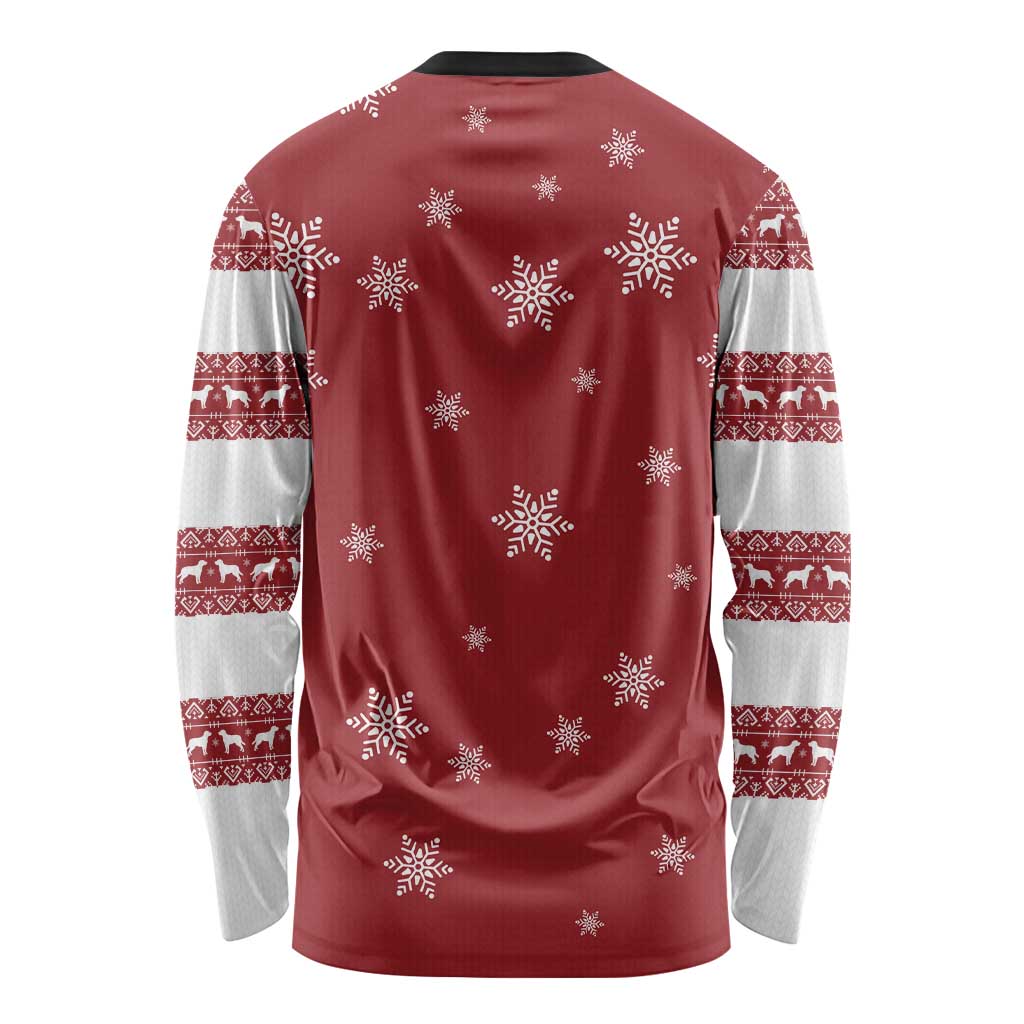 Golden Retriever Christmas Long Sleeve Shirt with Santa Hat Wreath and Snowflake Design - Wonder Print Shop