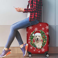 Golden Retriever Christmas Luggage Cover with Santa Hat Wreath and Snowflake Design - Wonder Print Shop