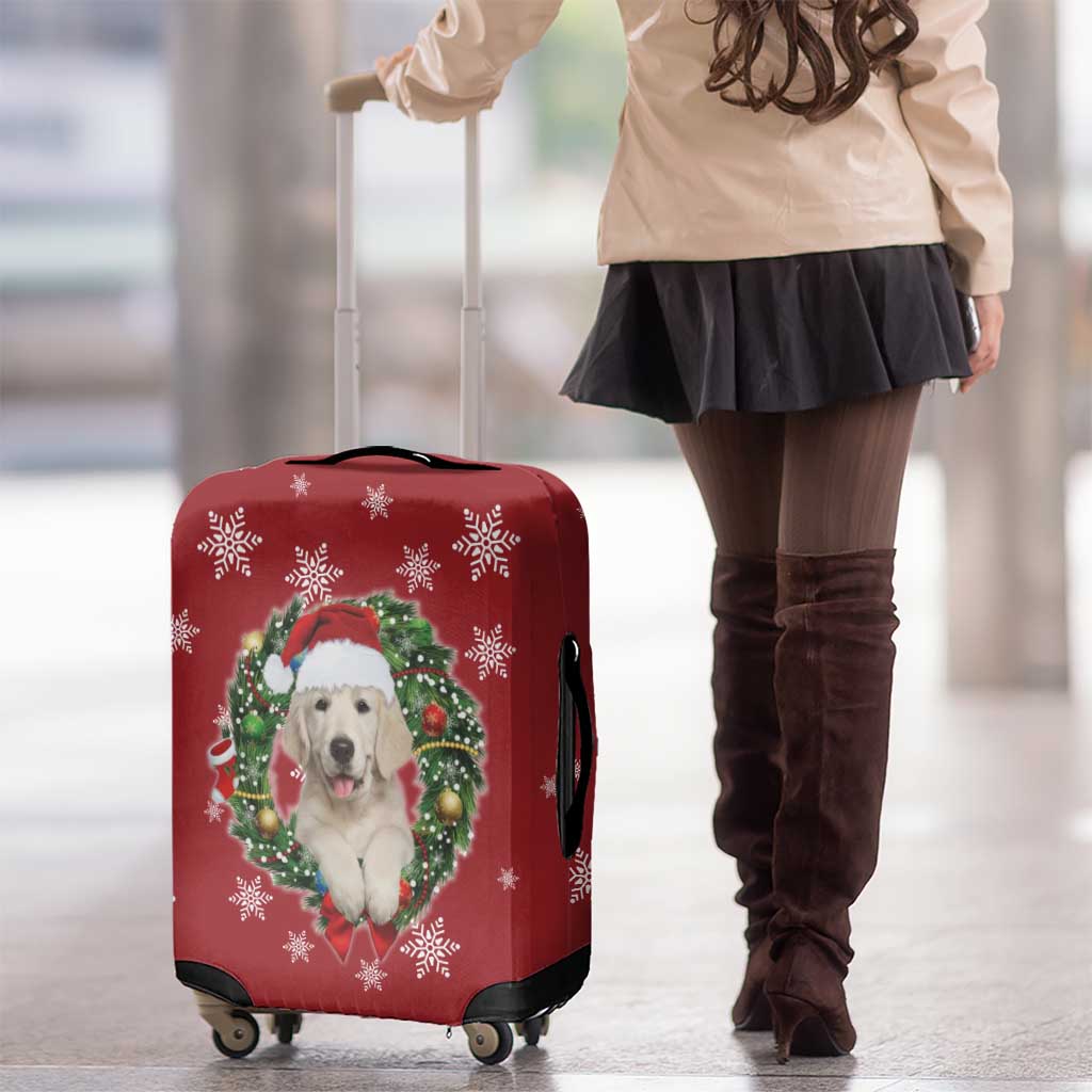 Golden Retriever Christmas Luggage Cover with Santa Hat Wreath and Snowflake Design - Wonder Print Shop