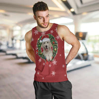 Golden Retriever Christmas Men Tank Top with Santa Hat Wreath and Snowflake Design - Wonder Print Shop