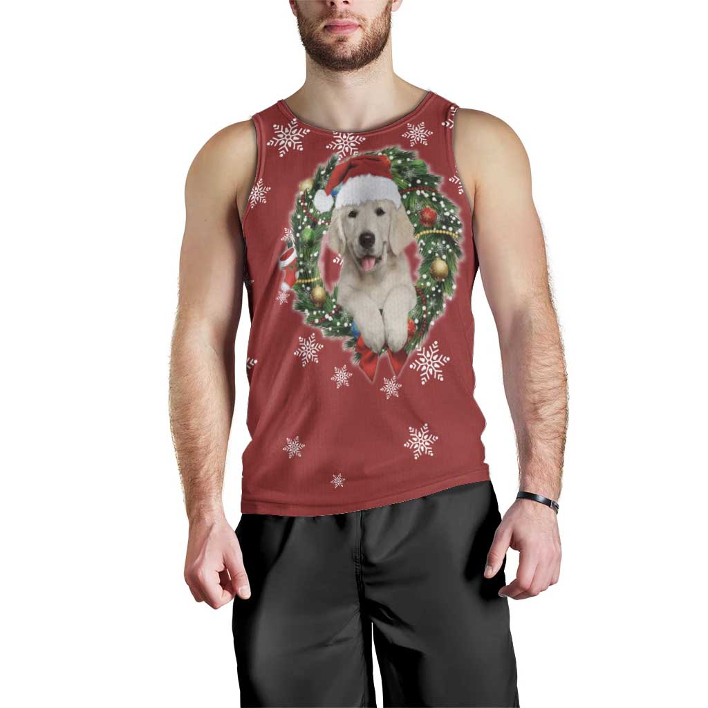 Golden Retriever Christmas Men Tank Top with Santa Hat Wreath and Snowflake Design - Wonder Print Shop