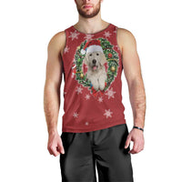Golden Retriever Christmas Men Tank Top with Santa Hat Wreath and Snowflake Design - Wonder Print Shop