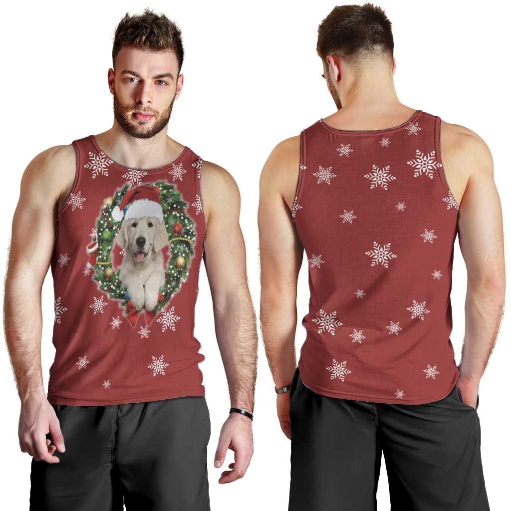 Golden Retriever Christmas Men Tank Top with Santa Hat Wreath and Snowflake Design - Wonder Print Shop
