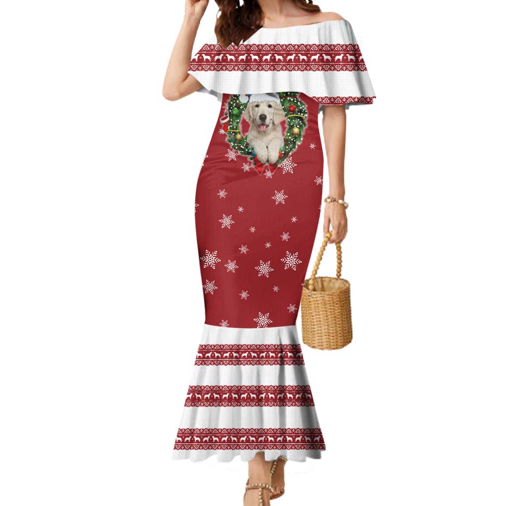 Golden Retriever Christmas Mermaid Dress with Santa Hat Wreath and Snowflake Design - Wonder Print Shop