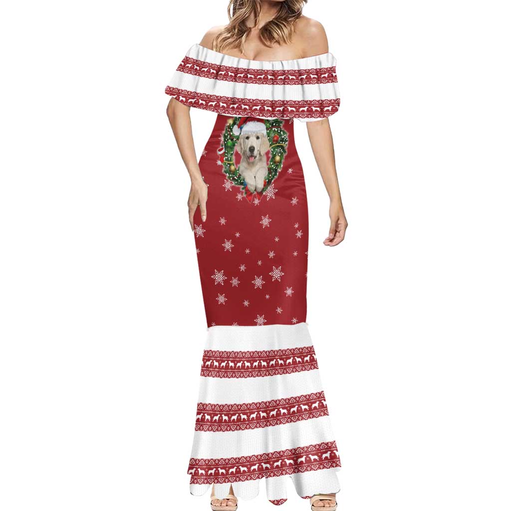 Golden Retriever Christmas Mermaid Dress with Santa Hat Wreath and Snowflake Design - Wonder Print Shop