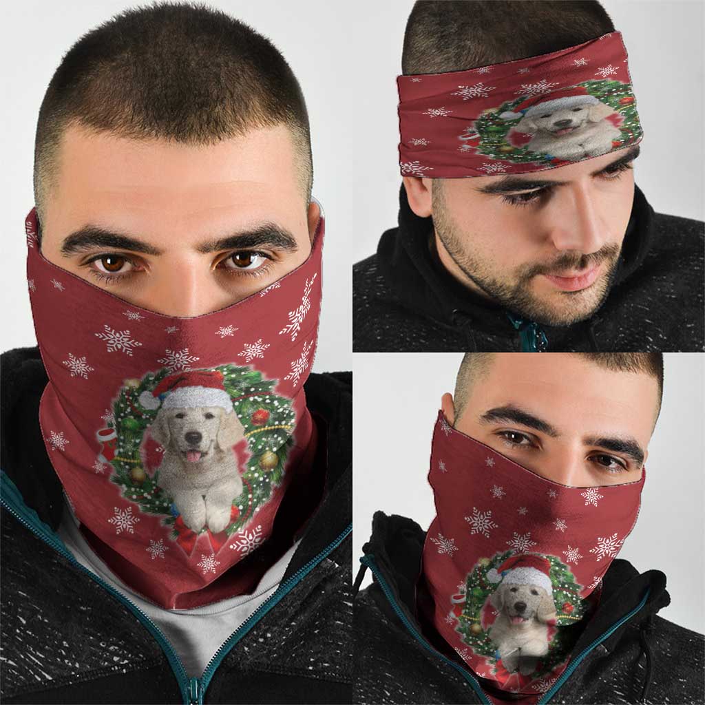 Golden Retriever Christmas Neck Gaiter with Santa Hat Wreath and Snowflake Design - Wonder Print Shop