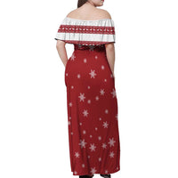 Golden Retriever Christmas Off Shoulder Maxi Dress with Santa Hat Wreath and Snowflake Design - Wonder Print Shop