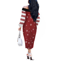 Golden Retriever Christmas Off The Shoulder Long Sleeve Dress with Santa Hat Wreath and Snowflake Design - Wonder Print Shop