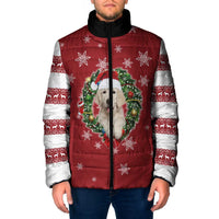 Golden Retriever Christmas Padded Jacket with Santa Hat Wreath and Snowflake Design - Wonder Print Shop