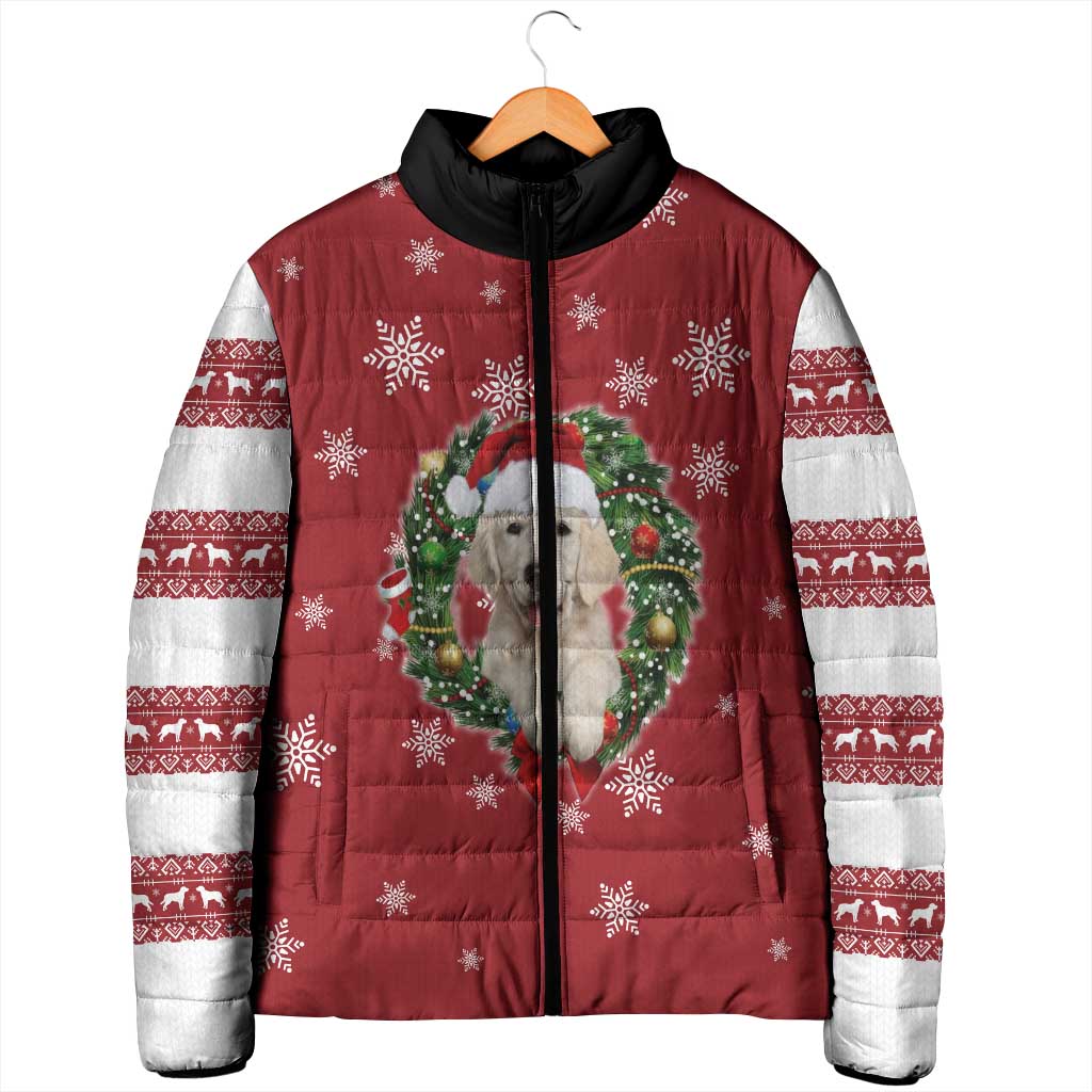 Golden Retriever Christmas Padded Jacket with Santa Hat Wreath and Snowflake Design - Wonder Print Shop