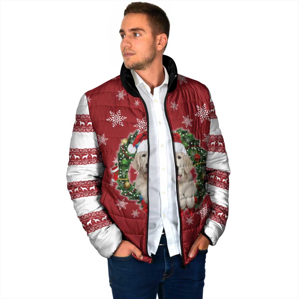 Golden Retriever Christmas Padded Jacket with Santa Hat Wreath and Snowflake Design - Wonder Print Shop