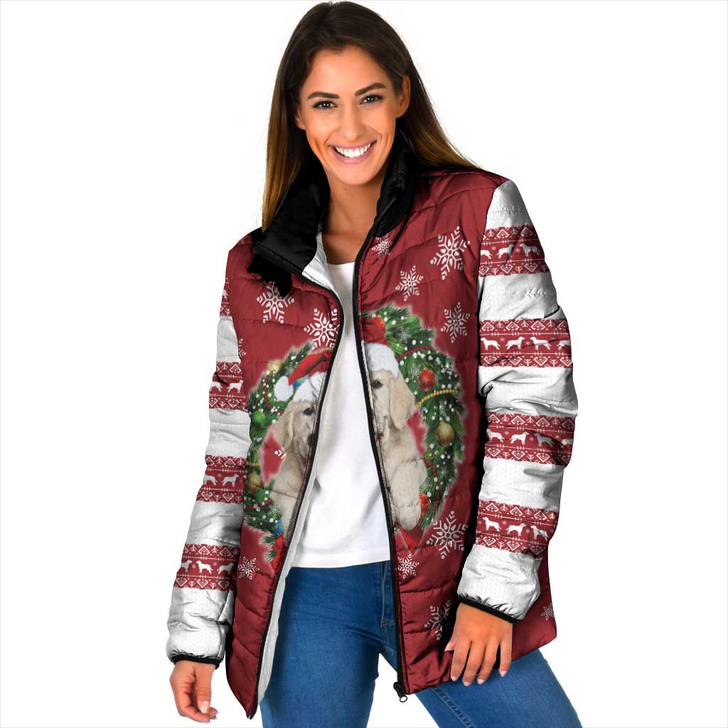 Golden Retriever Christmas Padded Jacket with Santa Hat Wreath and Snowflake Design - Wonder Print Shop